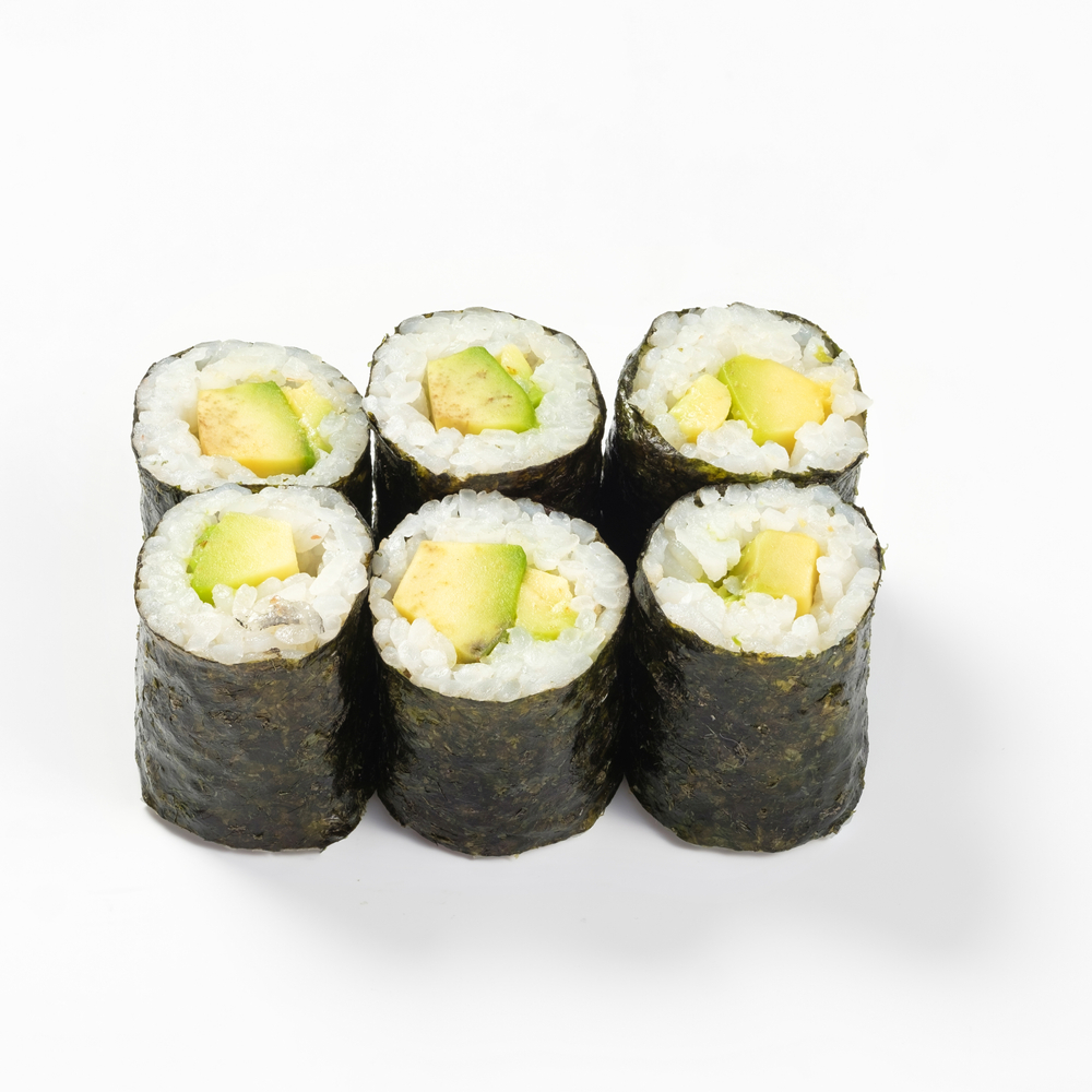 Avocado,Rolls,Isolated,On,White,Background.close-up.,Japanese,Food,Concept.,Square.