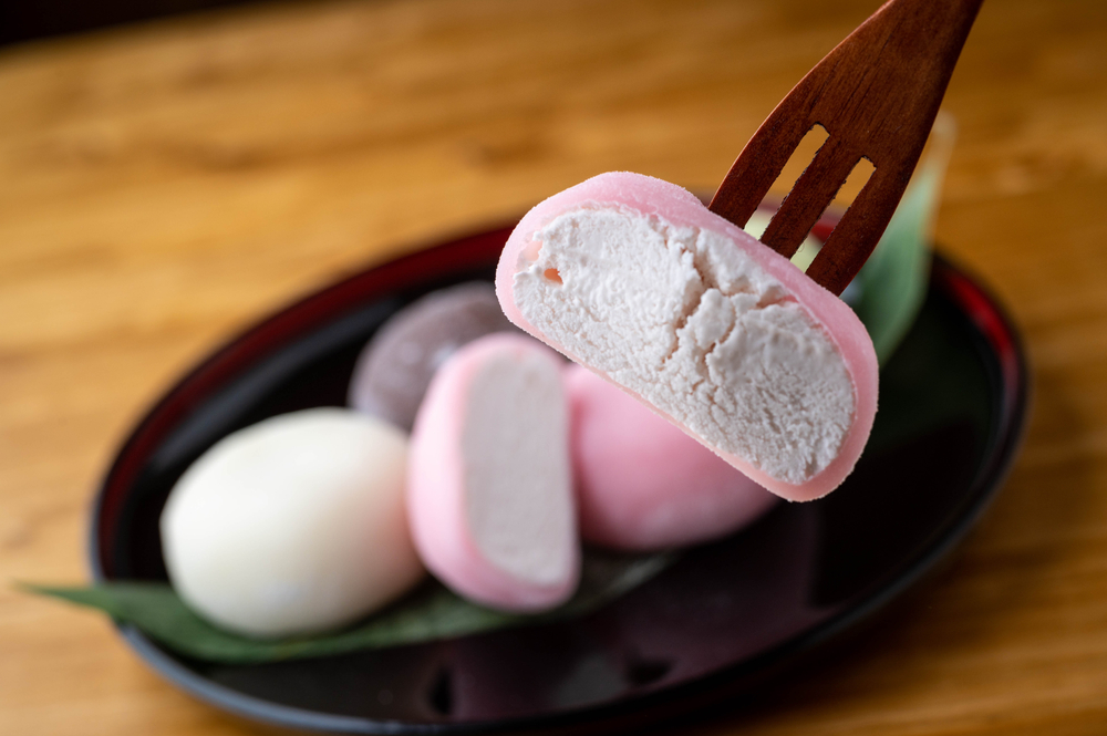 Mochi,Ice,Cream,On,Japanese,Wooden,Plate Mochi Ice Cream