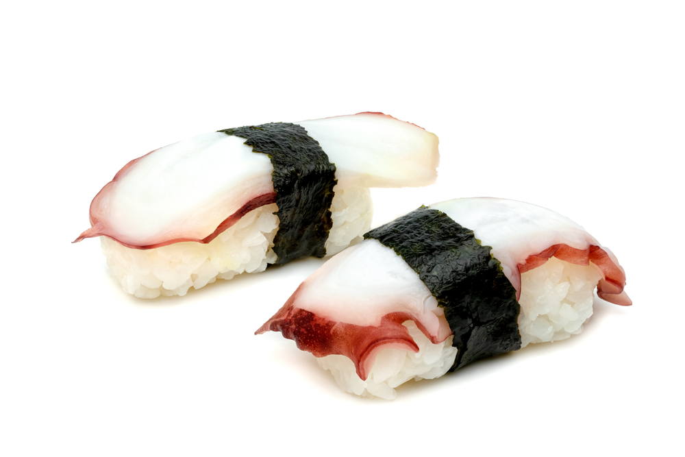 Tako,Nigiri,Sushi,Or,Octopus,Sushi,Isolated,On,White,Background,